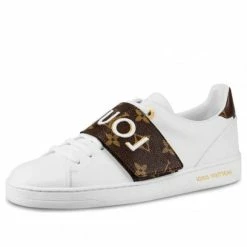 LOUIS VUITTON (WMNS) Frontrow Calfskin Rubber Sneakers White/Brown Fashion Skate Shoes 1A4VSU