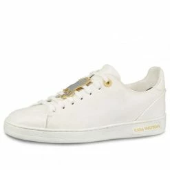 LOUIS VUITTON (WMNS) Frontrow Cowhide Cat Illustration Sneakers White White/Yellow Fashion Skate Shoes 1A52EM